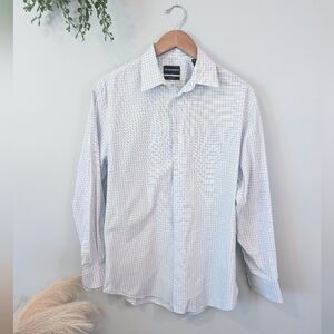 Emporio Armani White and Light Blue Check Dress Shirt Size 15 1/2 - 39